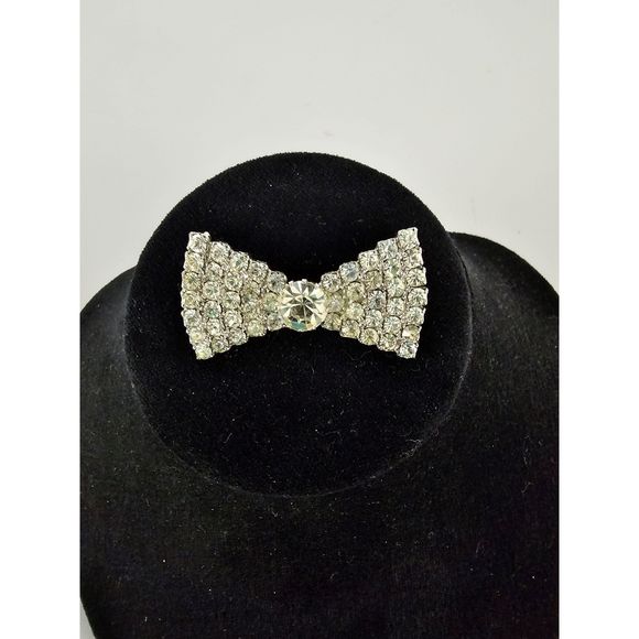 Vintage Jewelry - Vintage Rhinestone Bowtie Brooch Pin 1.5 Inch